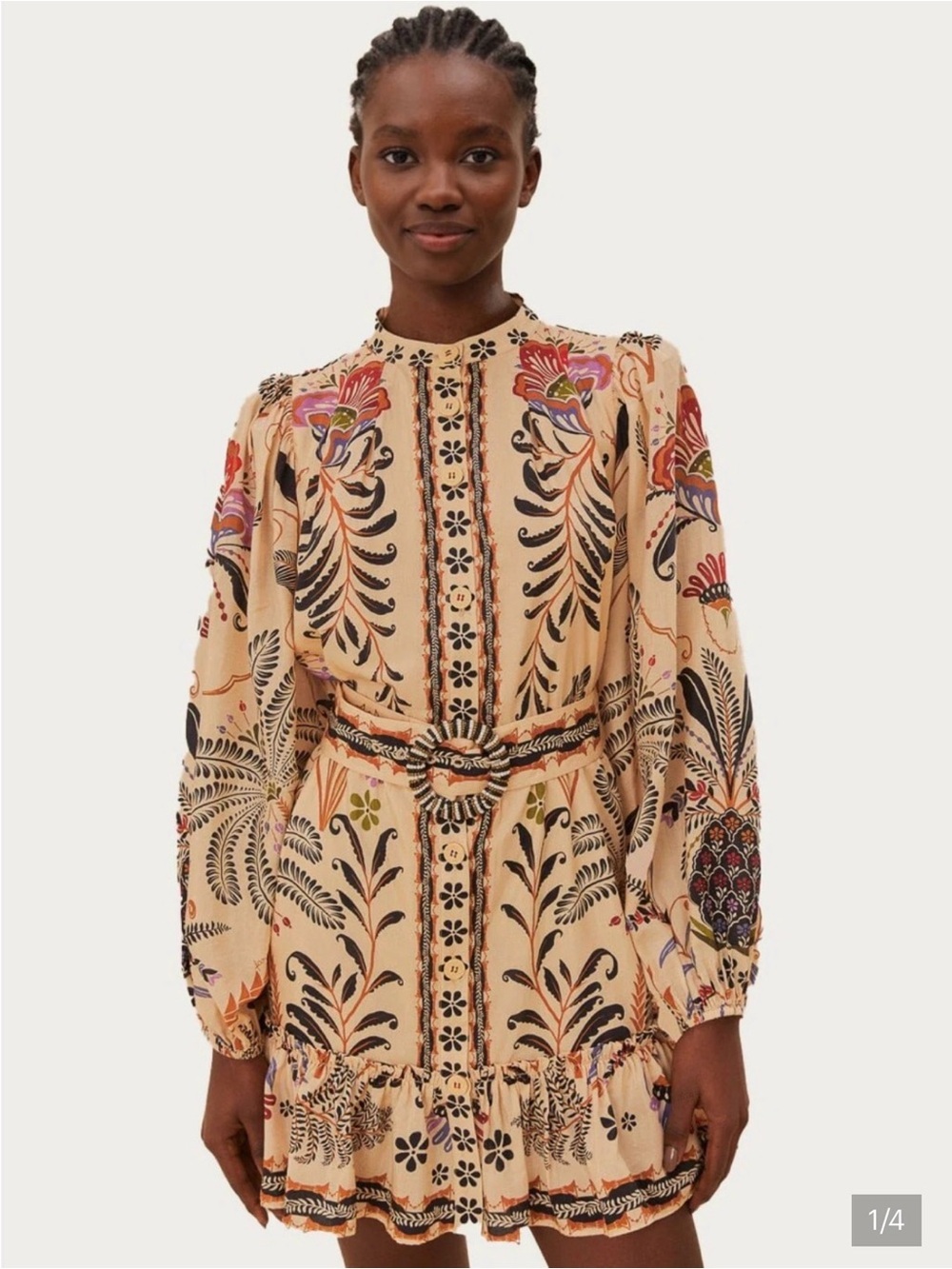 FARM Rio Cream Floral-Paisley Tie-Waist Darling Dress with Multicolor Accents - Picture 1 of 6